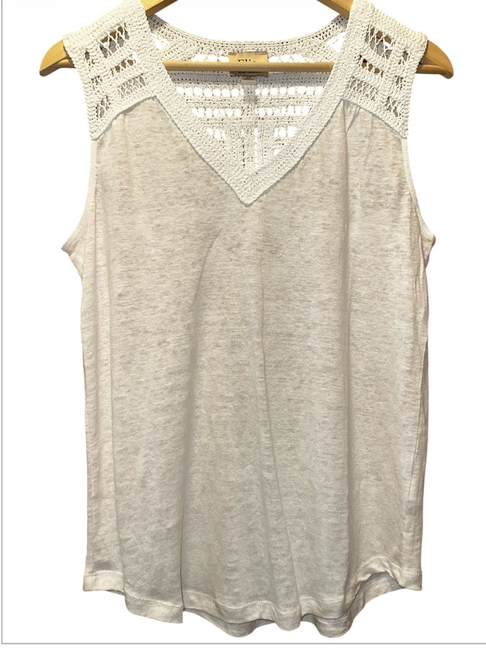 Elie Tahari Cream Crochet Yoke V-Neck Sleeveless Tank